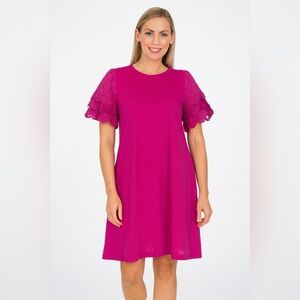 Chico’s pink eyelet ruffle sleeve knit t shirt dress size XS summer modal bright